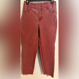 Scoop denim women salmon pink crop straight leg jeans